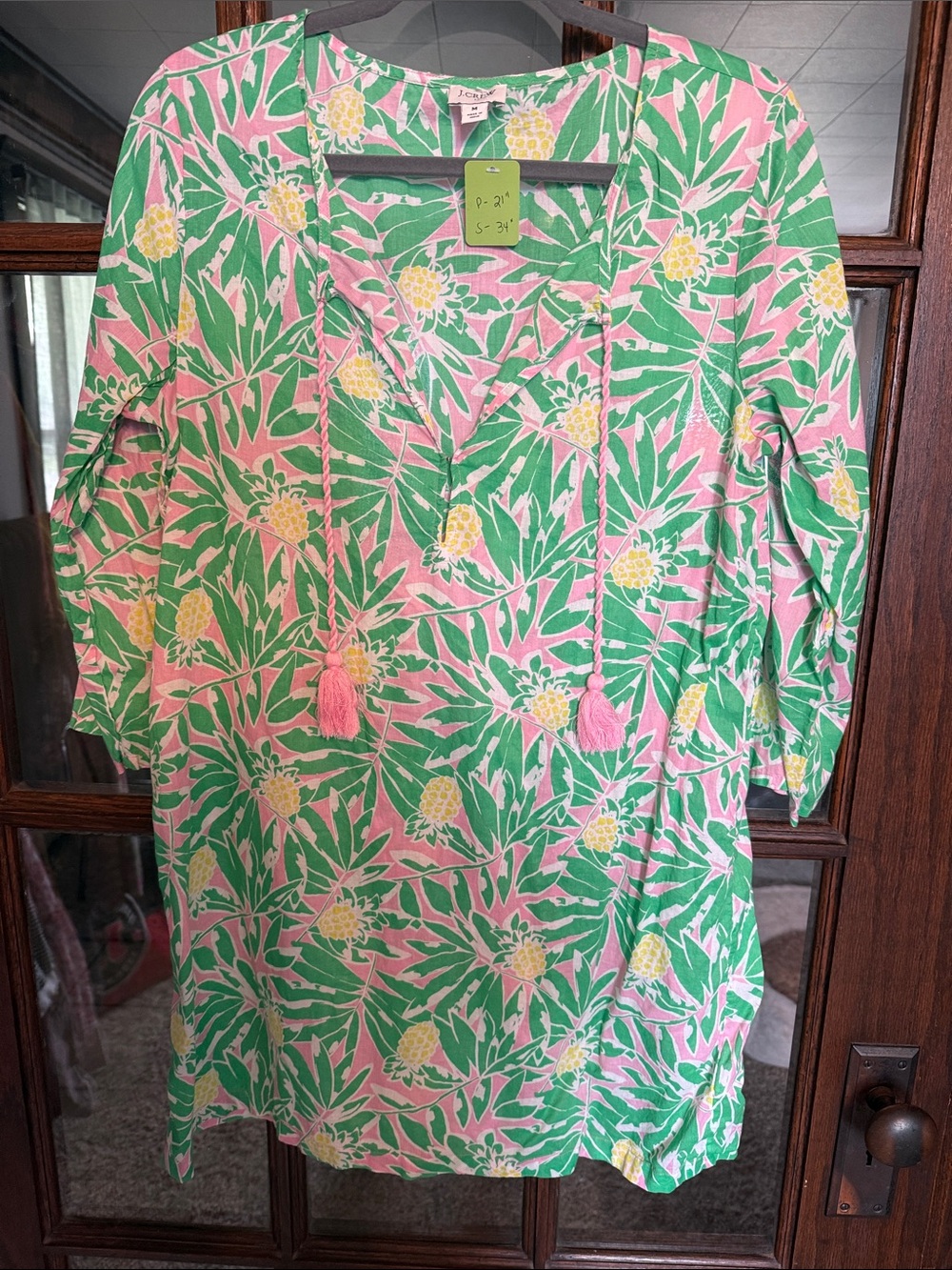 J. Crew Pink, Green & Yellow Pineapple-Print Midi Dress